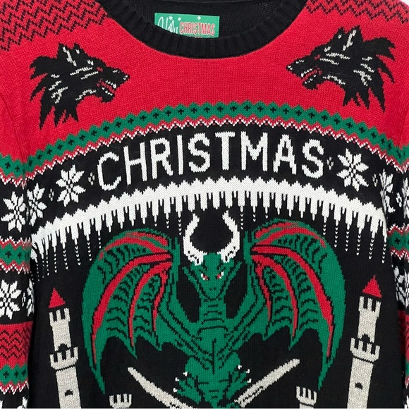 Ugly Christmas Sweater Knitted Dragons and Castles Party - Picture 4 of 10